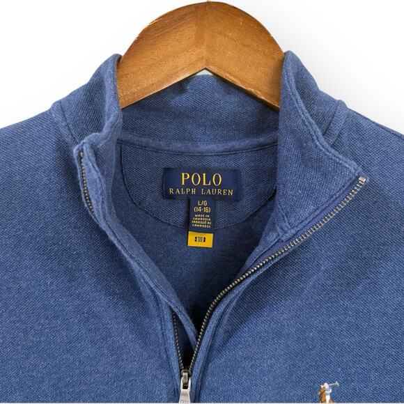Polo Ralph Lauren Sweater Boys L 14-16 Blue 1/4 Quarter Zip Pullover Cotton - Picture 3 of 7